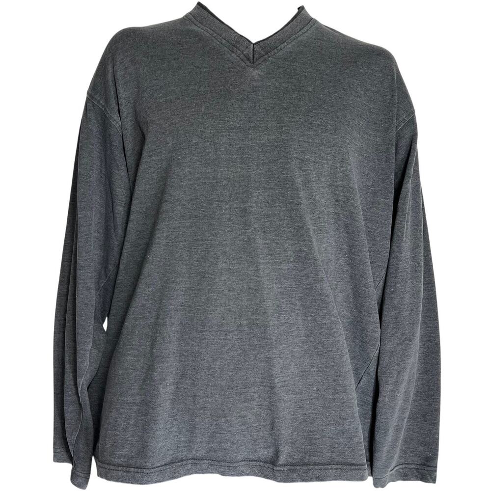 Bert Pulitzer Shirt MensSize M Gray V Neck Long Sleeve Cotton Blend Casual